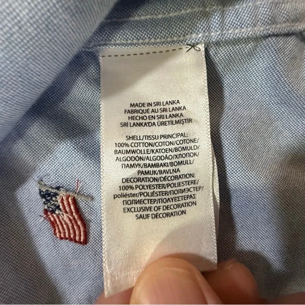 Ralph Lauren Oxford Flag Print Short Sleeve‎ Shirt Mens Medium Blue Button.